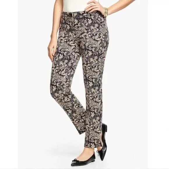 Talbots Hampshire Paisley Ankle Pants Black/Gray/Beige Women's Size 6 - Picture 1 of 16